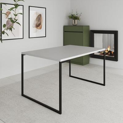 Mesa De Jantar Industrial Aço E Madeira Branca Branco
