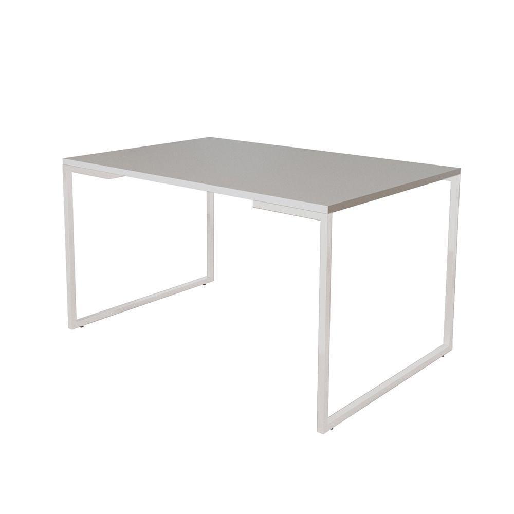Mesa De Jantar Industrial Base Ferro Branco Tampo 137X90 Branco Cor: Branco - 1