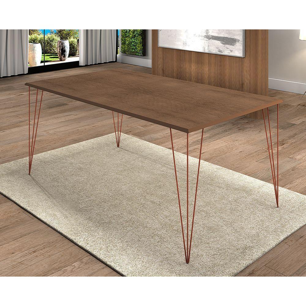 Mesa De Jantar Elen 140X80Cm Tampo Amêndoa Com Base Cobre - Branco - 1