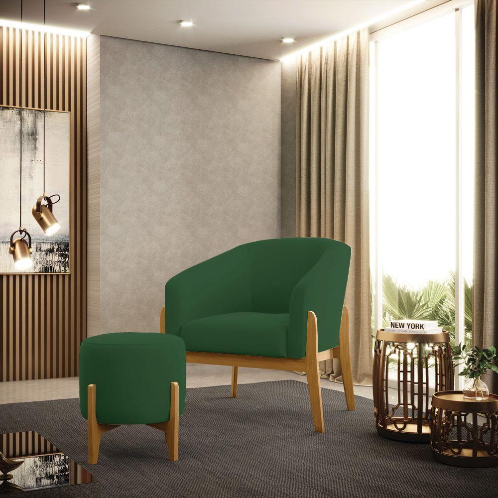 Puff Stella Veludo Verde Base Madeira Castanho - D'rossi - 6