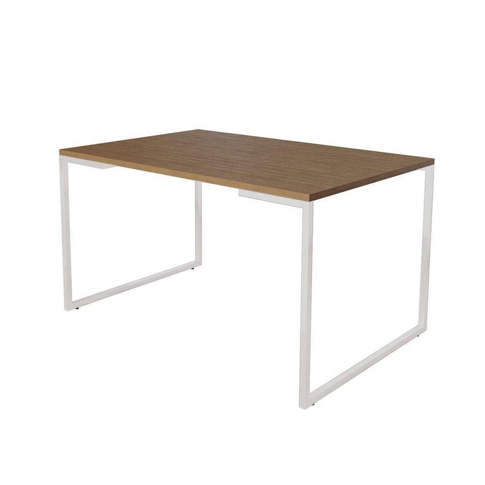 Mesa De Jantar Industrial Base Ferro Branco Tampo 137X90 Amêndoa Cor: Branco - 1
