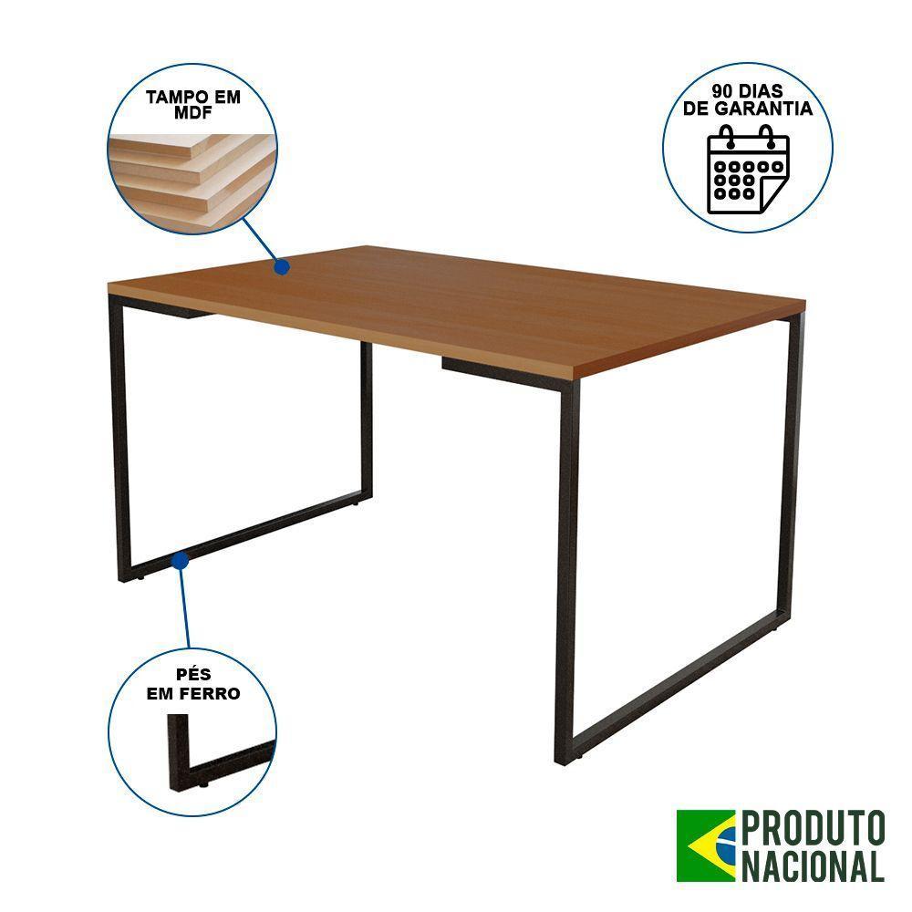 Mesa De Jantar Industrial Base Ferro Preto Tampo 137X90 Canela Cor: Marrom - 2