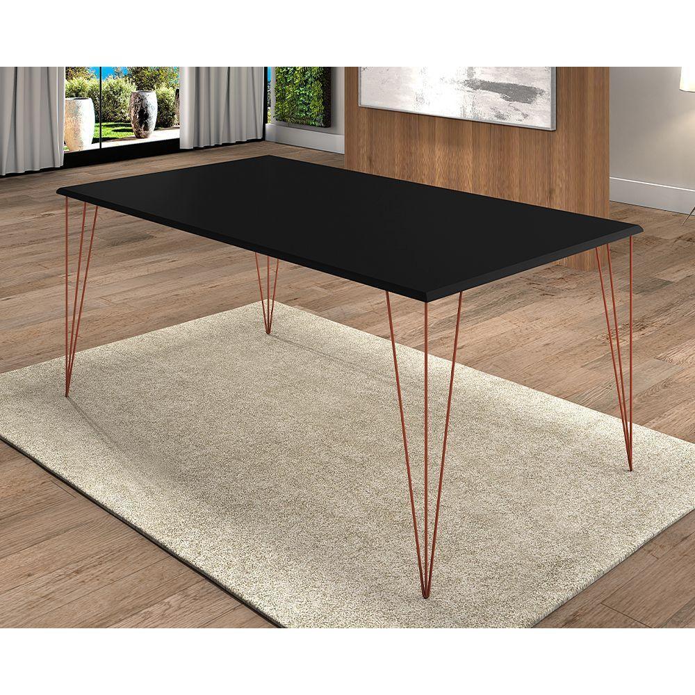 Mesa De Jantar Elen 140X80Cm Tampo Preto Com Base Cobre - Branco - 1