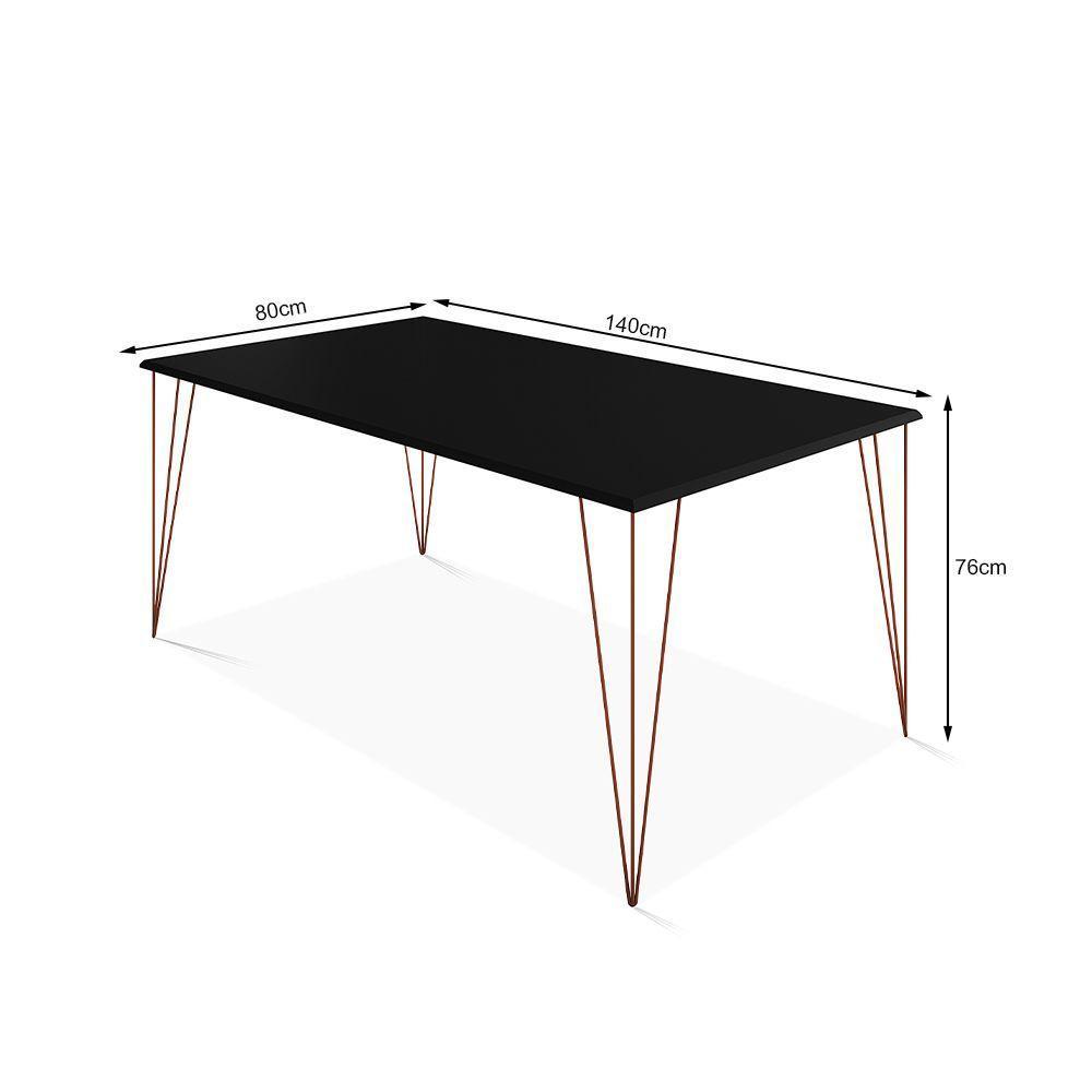 Mesa De Jantar Elen 140X80Cm Tampo Preto Com Base Cobre - Branco - 2