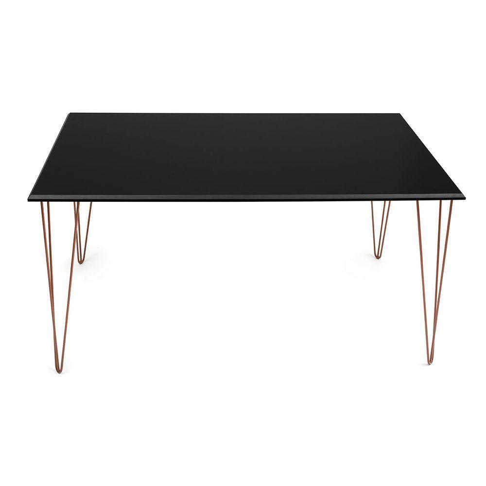 Mesa De Jantar Elen 140X80Cm Tampo Preto Com Base Cobre - Branco - 4