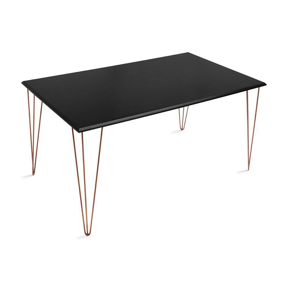Mesa De Jantar Elen 140X80Cm Tampo Preto Com Base Cobre - Branco - 5