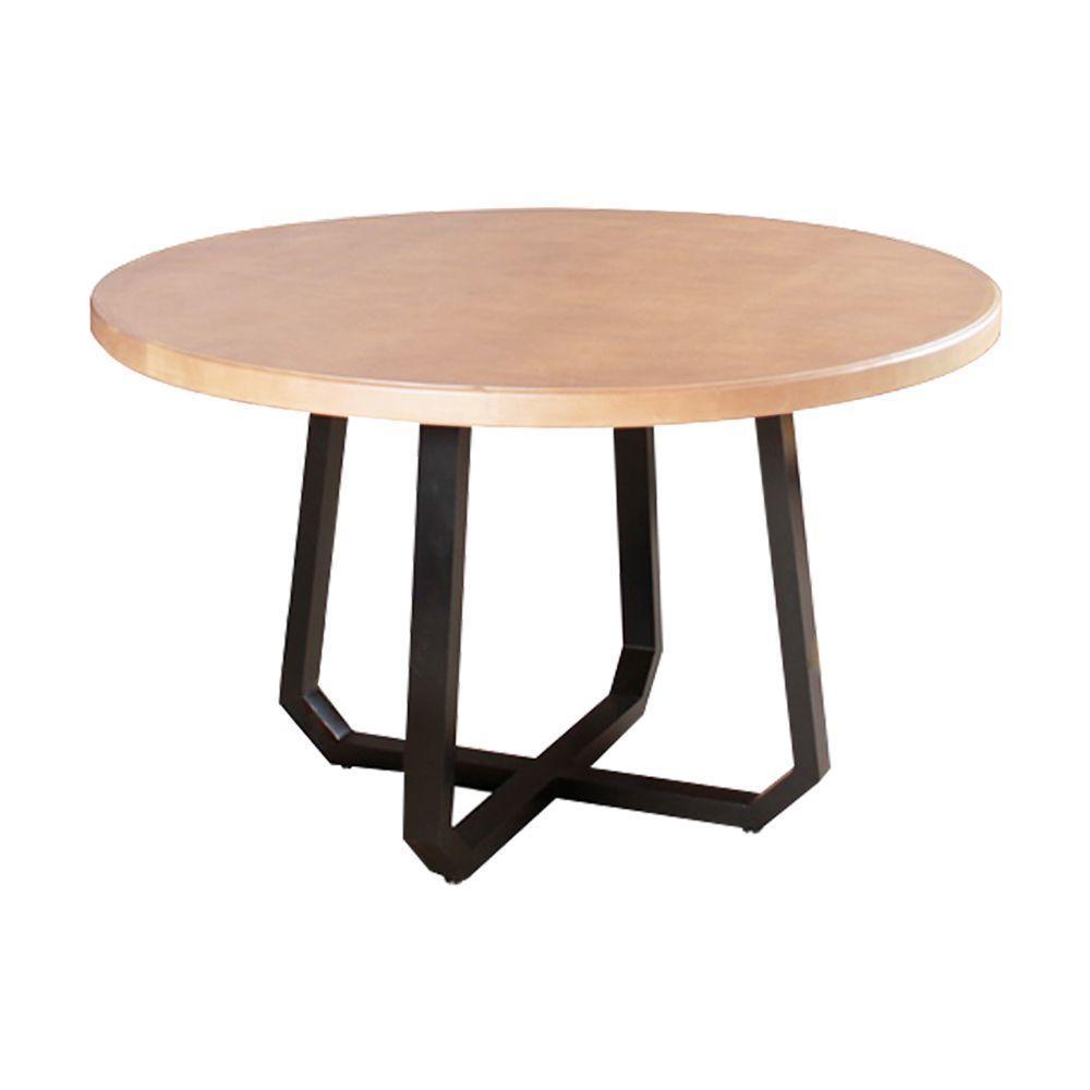 Mesa De Jantar Industrial Clarisse Redonda 1,30M Base Alumínio - Tampo Natural - Bege - 1