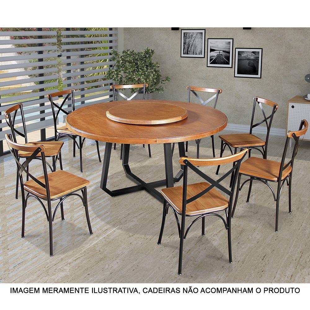 Mesa De Jantar Industrial Clarisse Redonda 1,60M Com Prato Giratório - Tampo Castanho - Marrom - 3