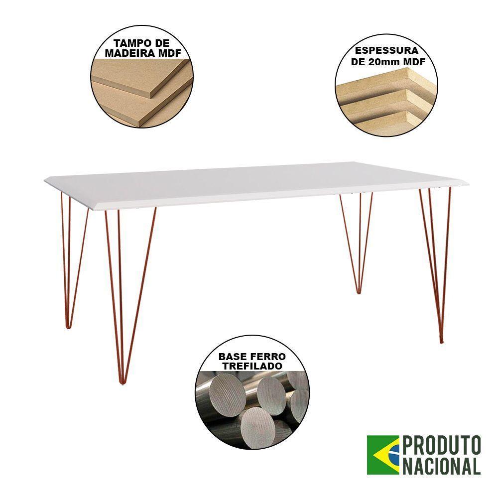 Mesa De Jantar Industrial Clips De Ferro Cobre Tampo Retangular Branco 135X75 Cor: Cobre - 3