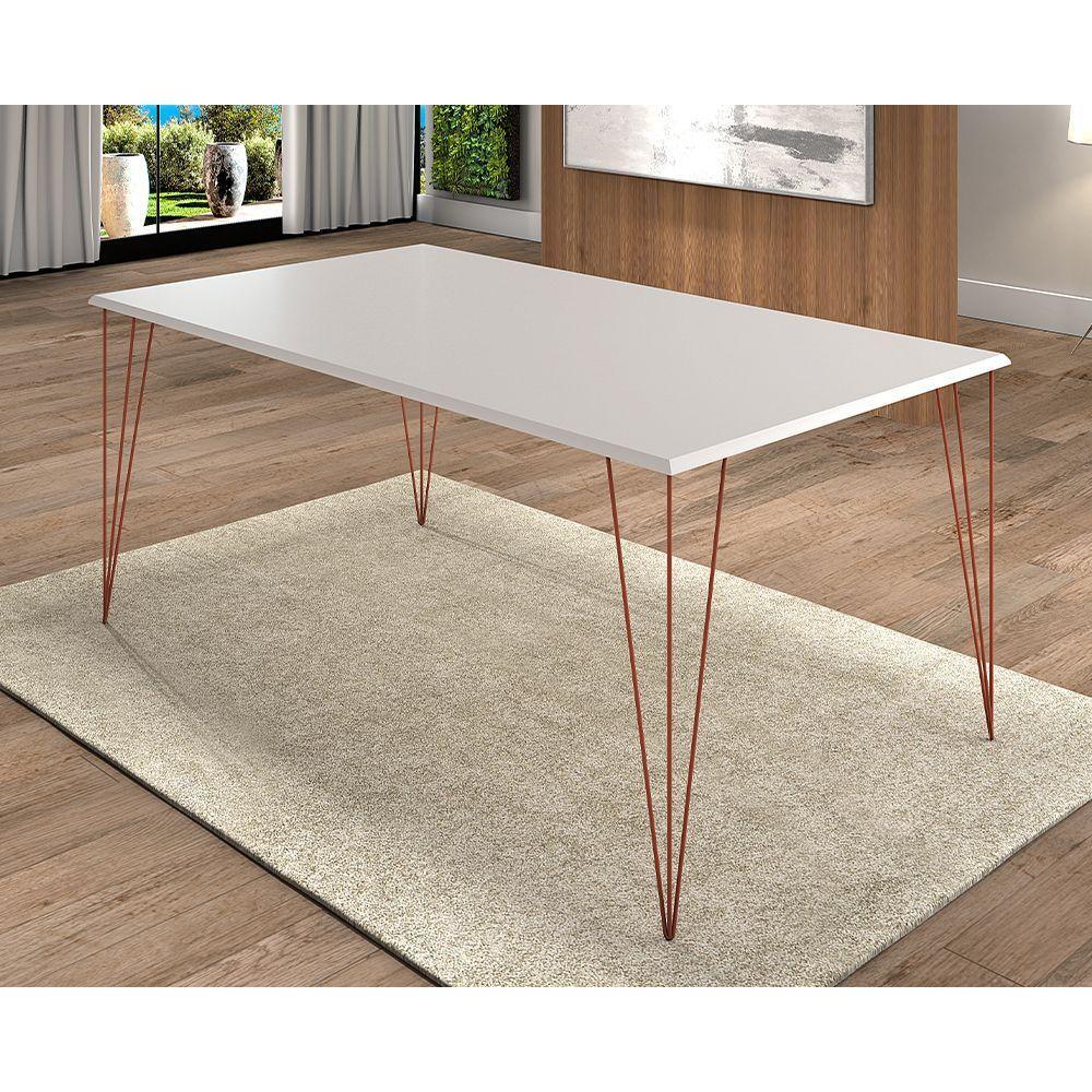 Mesa De Jantar Elen 140X80Cm Tampo Branco Com Base Cobre - Branco - 1
