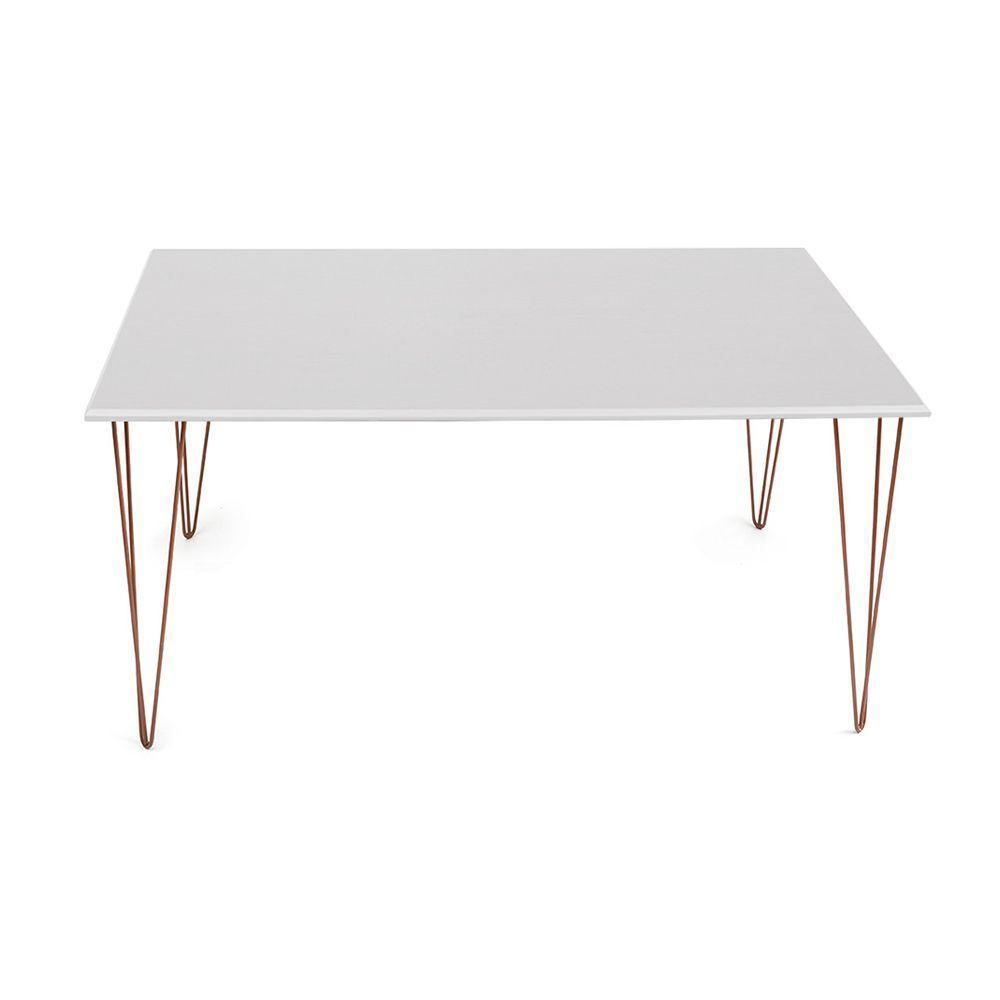 Mesa De Jantar Elen 140X80Cm Tampo Branco Com Base Cobre - Branco - 4