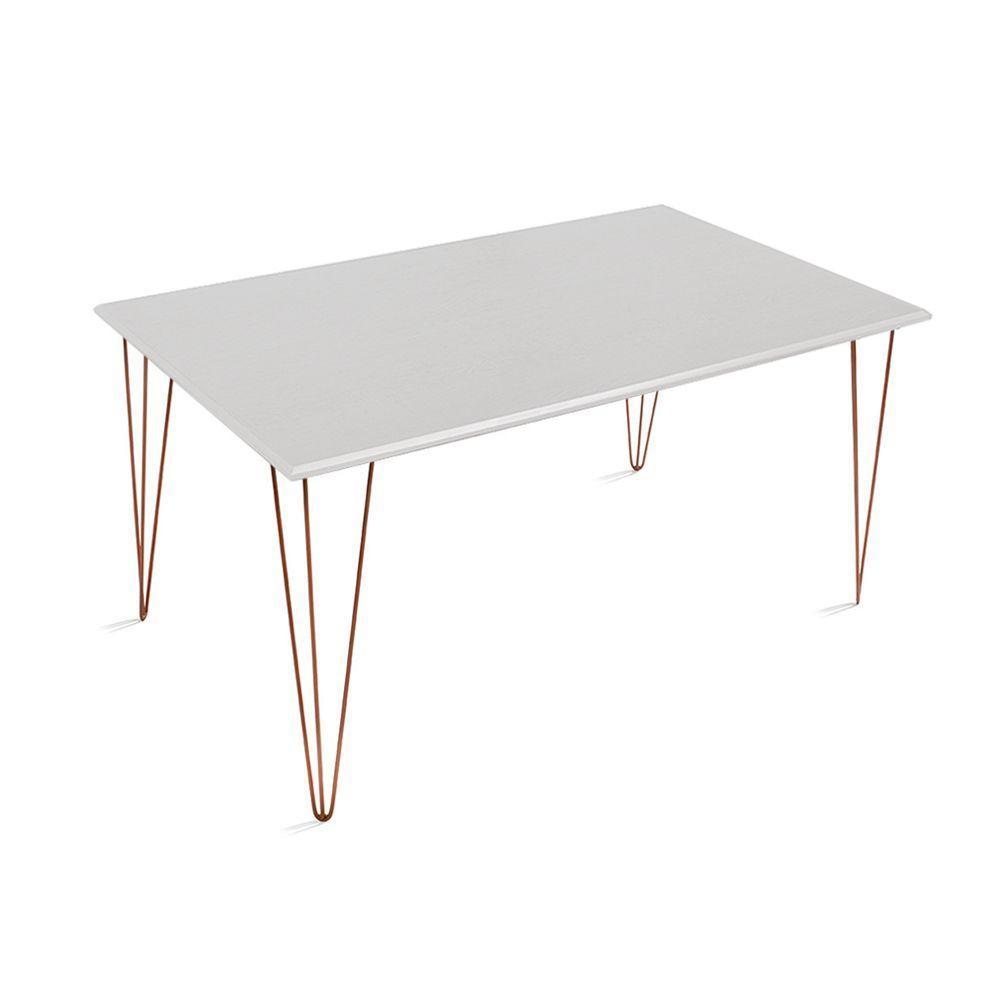Mesa De Jantar Elen 140X80Cm Tampo Branco Com Base Cobre - Branco - 5