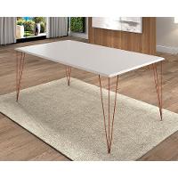 Mesa De Jantar Elen 140X80Cm Tampo Branco Com Base Cobre - Branco - 1