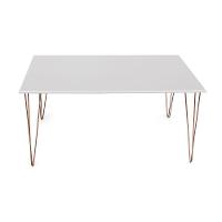 Mesa De Jantar Elen 140X80Cm Tampo Branco Com Base Cobre - Branco