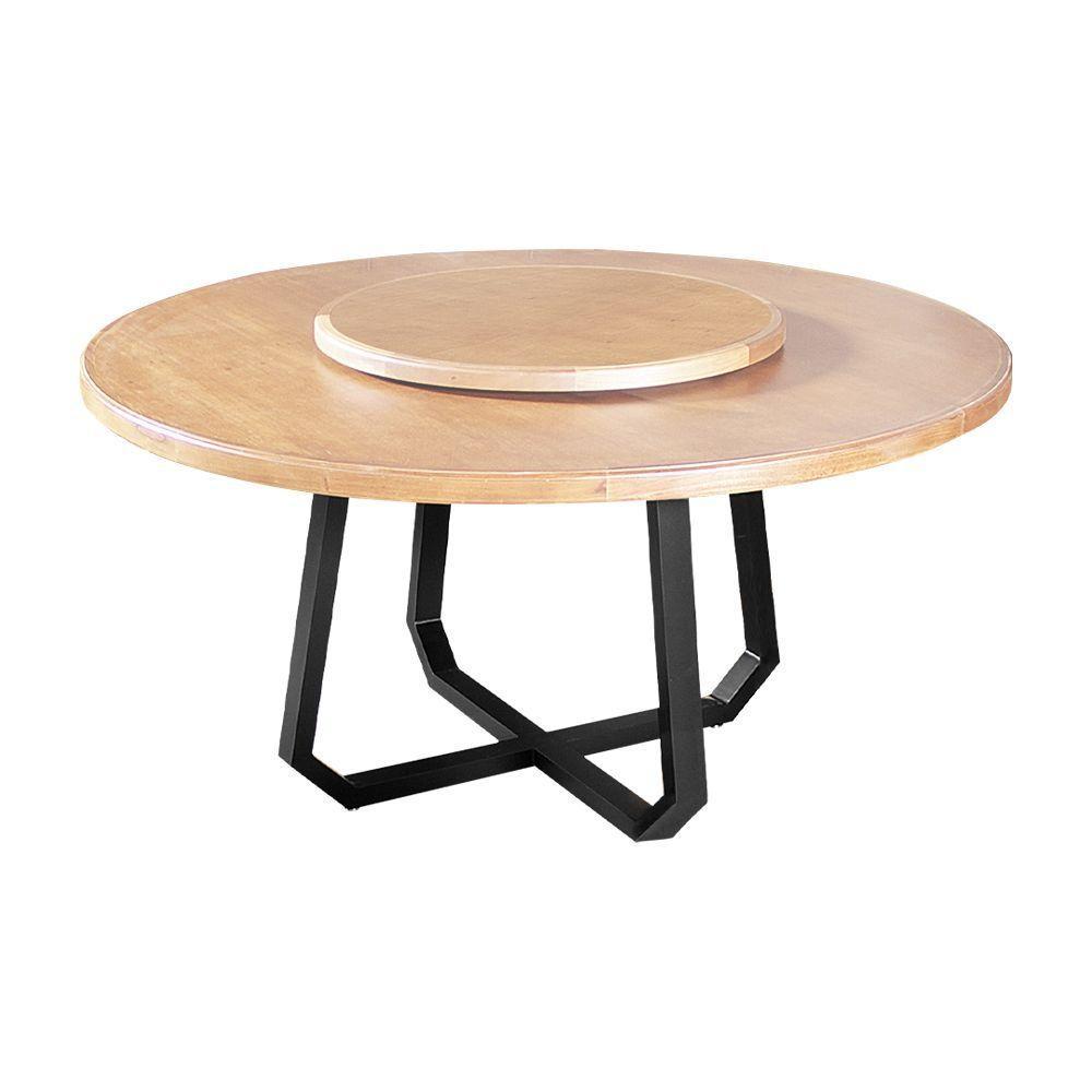 Mesa De Jantar Industrial Clarisse Redonda 1,60M Com Prato Giratório - Tampo Natural - Bege - 1