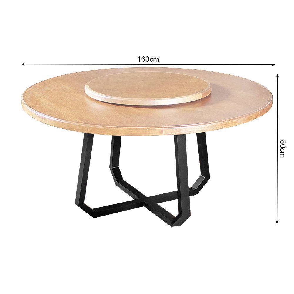 Mesa De Jantar Industrial Clarisse Redonda 1,60M Com Prato Giratório - Tampo Natural - Bege - 2
