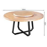 Mesa De Jantar Industrial Clarisse Redonda 1,60M Com Prato Giratório - Tampo Natural - Bege