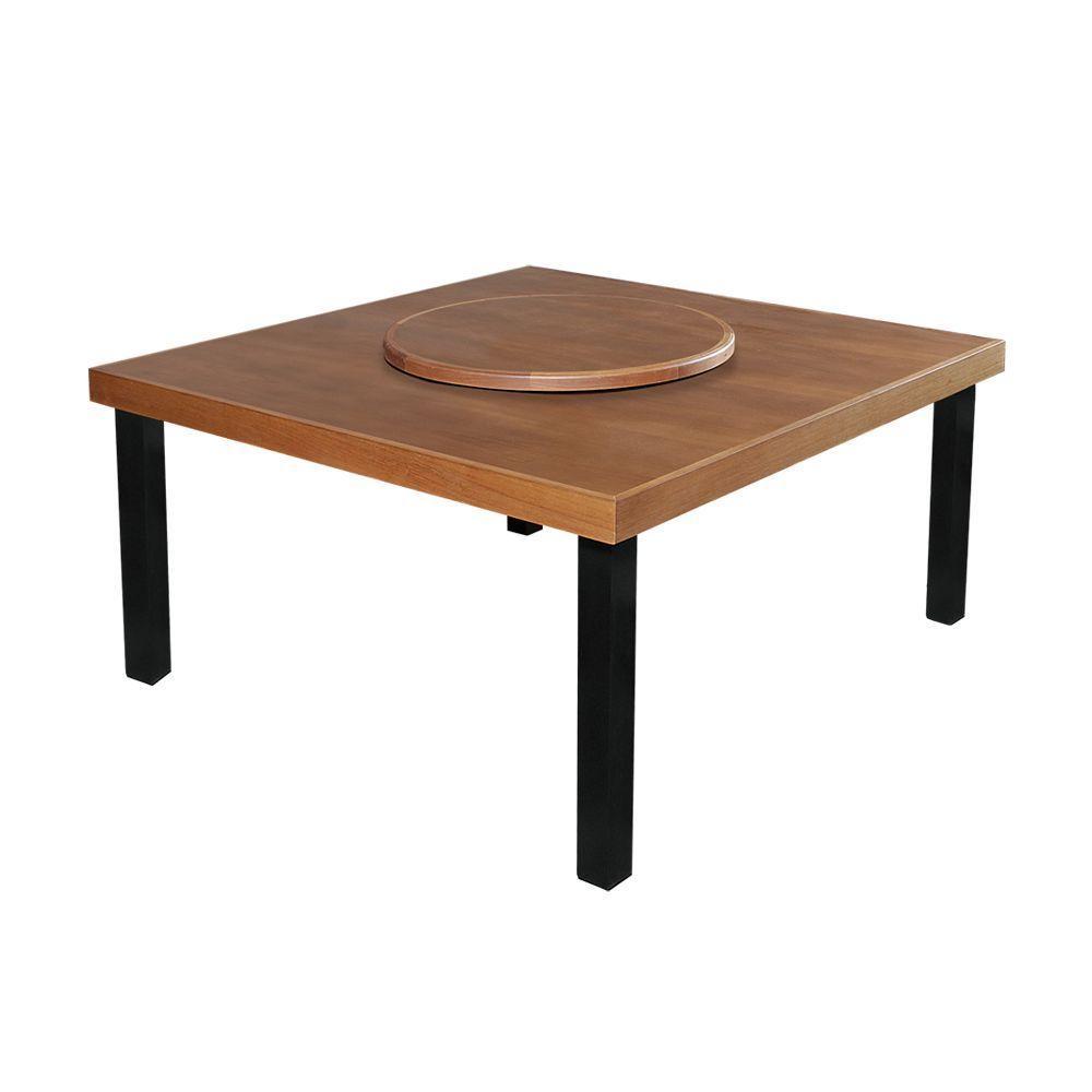 Mesa De Jantar Indústrial Sophia 1,50M Quadrada Com Prato Giratório - Castanho - Marrom - 1