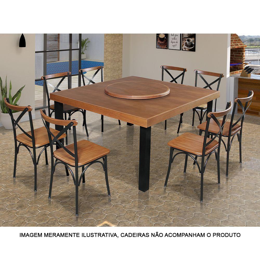 Mesa De Jantar Indústrial Sophia 1,50M Quadrada Com Prato Giratório - Castanho - Marrom - 3