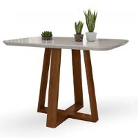 Mesa De Jantar Luna Tampo Retangular Off White 1,20 M Com Base Em Madeira - 1