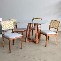 Mesa De Jantar Luna Tampo Retangular Off White 1,20 M Com Base Em Madeira - 7