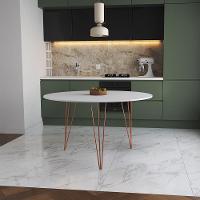 Mesa De Jantar Redonda 110Cm Branca Clips 3 Pés Base Cobre Cor: Branco - 1