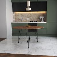 Mesa De Jantar Redonda 110Cm Amêndoa Clips 3 Pés Ferro Preto Cor: Amendoa - 1