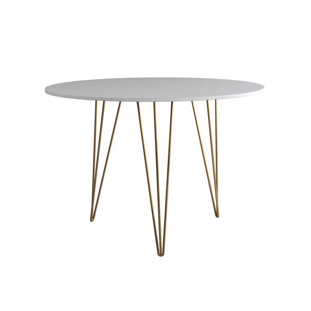 Mesa De Jantar Redonda 90Cm Branca Clips 3 Pés Base Dourada - 3
