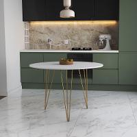 Mesa De Jantar Redonda 90Cm Branca Clips 3 Pés Base Dourada - 1