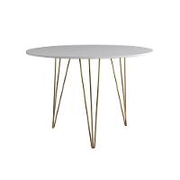 Mesa De Jantar Redonda 90Cm Branca Clips 3 Pés Base Dourada - 3