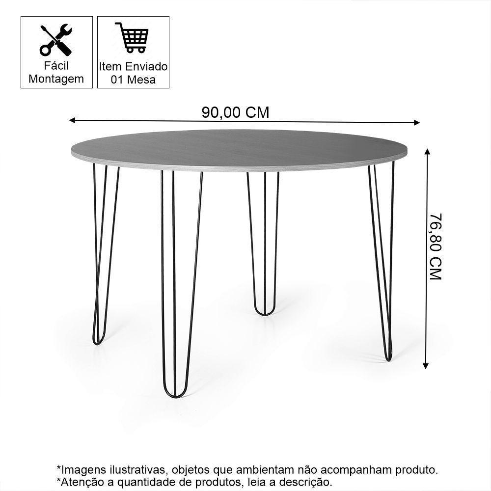 Mesa De Jantar Redonda 4 Lugares 90cm Base De Ferro Hairpin Branco - Straub Web - 2