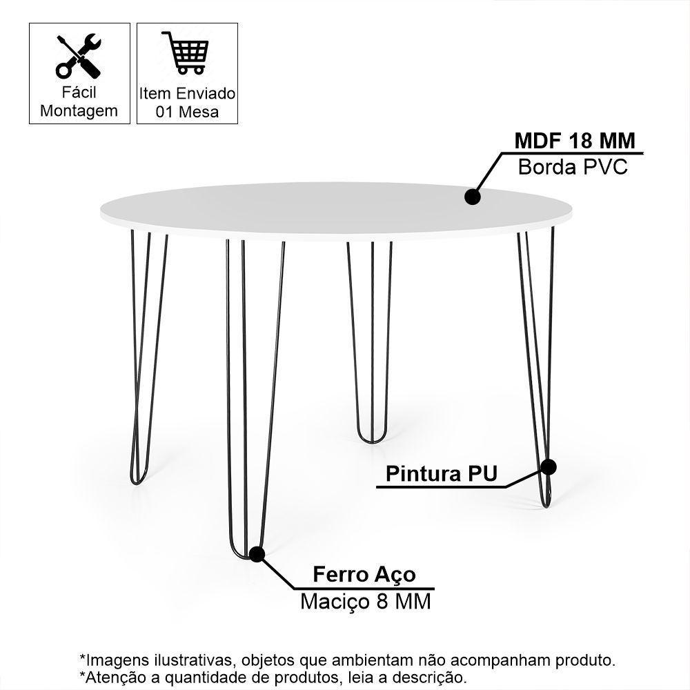 Mesa De Jantar Redonda 4 Lugares 90cm Base De Ferro Hairpin Branco - Straub Web - 3