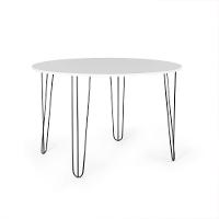Mesa De Jantar Redonda 4 Lugares 90cm Base De Ferro Hairpin Branco - Straub Web - 1