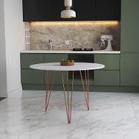 Mesa De Jantar Redonda 90Cm Branca Clips 3 Pés Base Cobre - 1