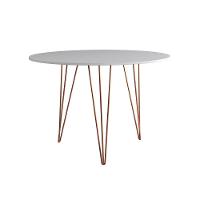 Mesa De Jantar Redonda 90Cm Branca Clips 3 Pés Base Cobre - 3