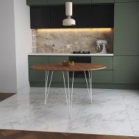 Mesa De Jantar Redonda 110Cm Amêndoa Clips 3 Pés Ferro Branco Cor: Amendoa - 1