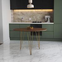 Mesa De Jantar Redonda 90Cm Amêndoa Clips 3 Pés Base Dourada Cor: Amendoa - 1