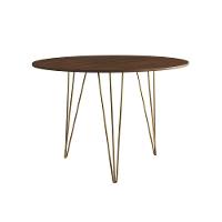 Mesa De Jantar Redonda 90Cm Amêndoa Clips 3 Pés Base Dourada Cor: Amendoa - 3