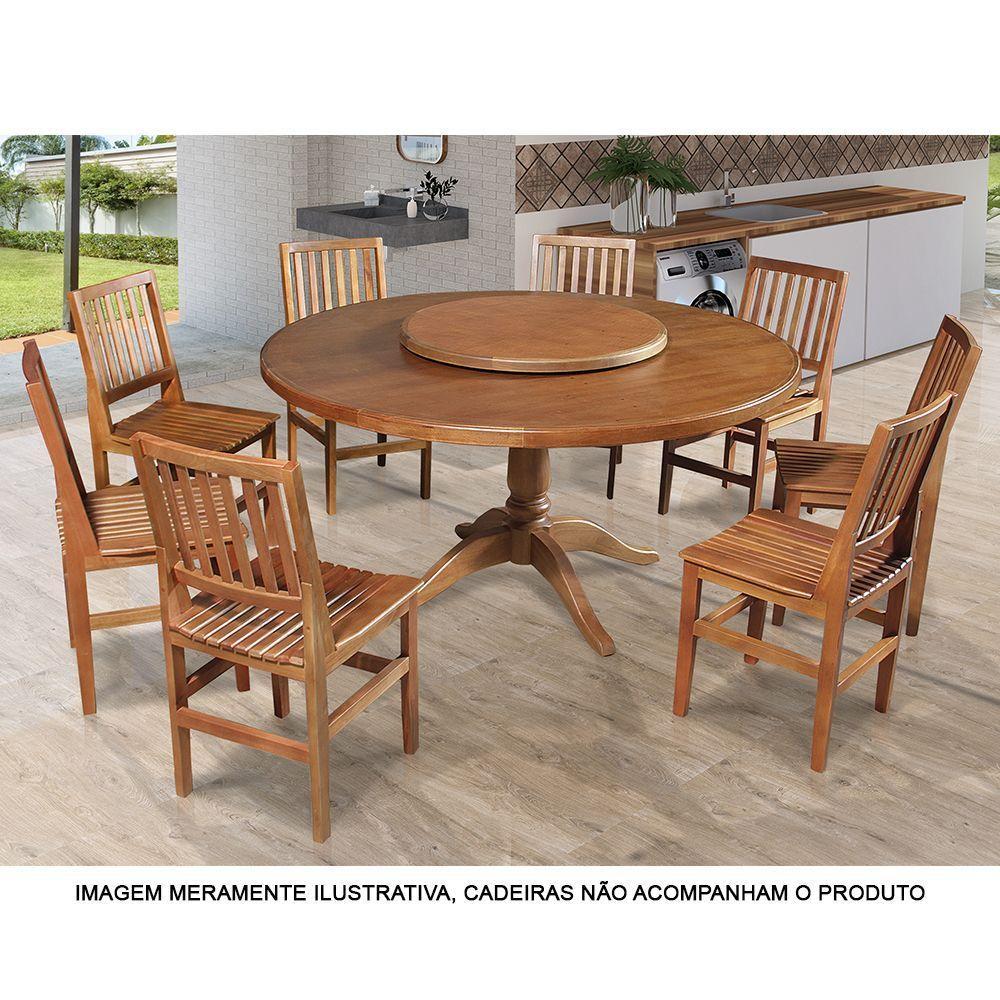 Mesa De Jantar Redonda 1,60M Com Prato Giratório Amélia - Castanho - Marrom - 3