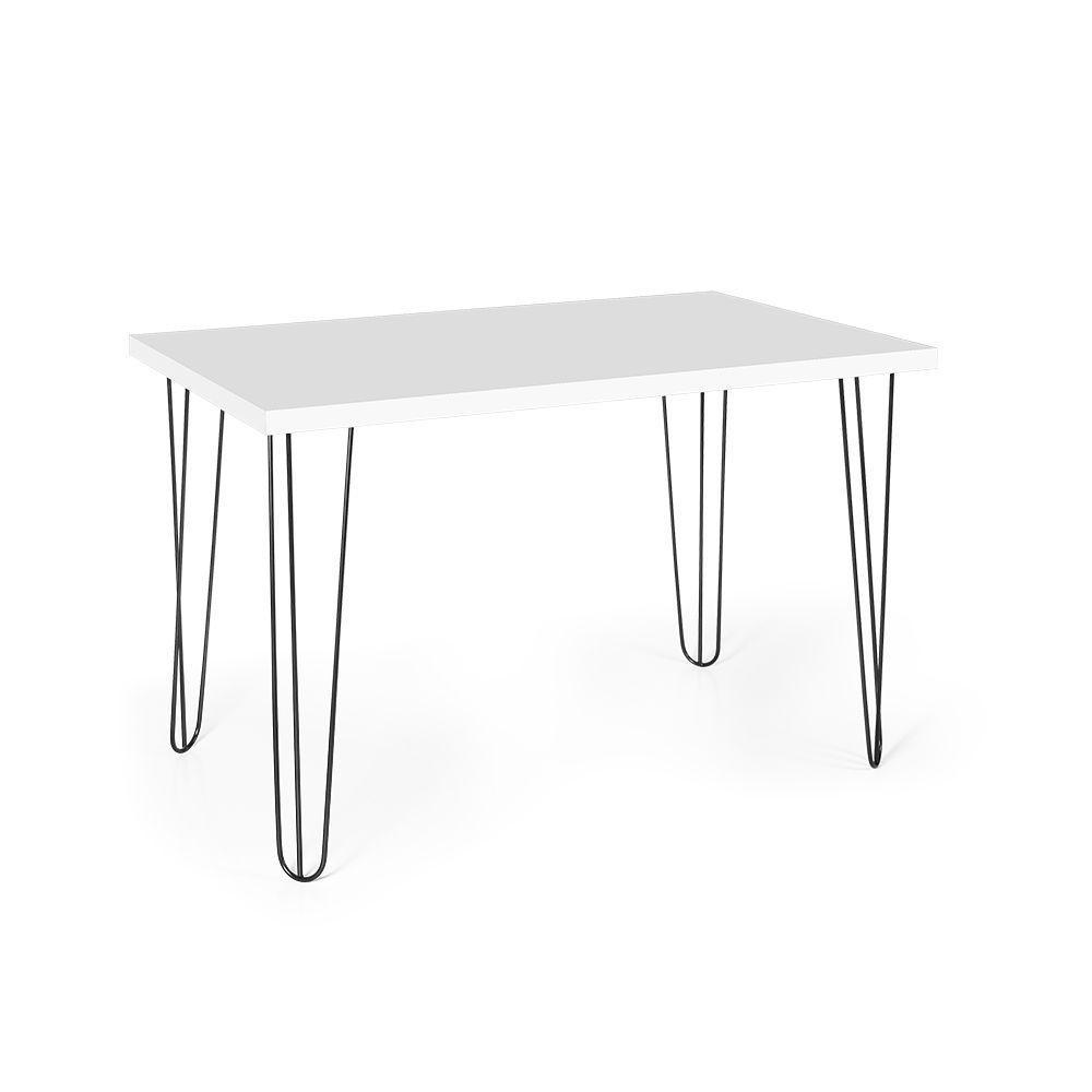Mesa De Jantar Retangular 4 Lugares 130x80 Base De Ferro Hairpin Branco - Straub Web - 1