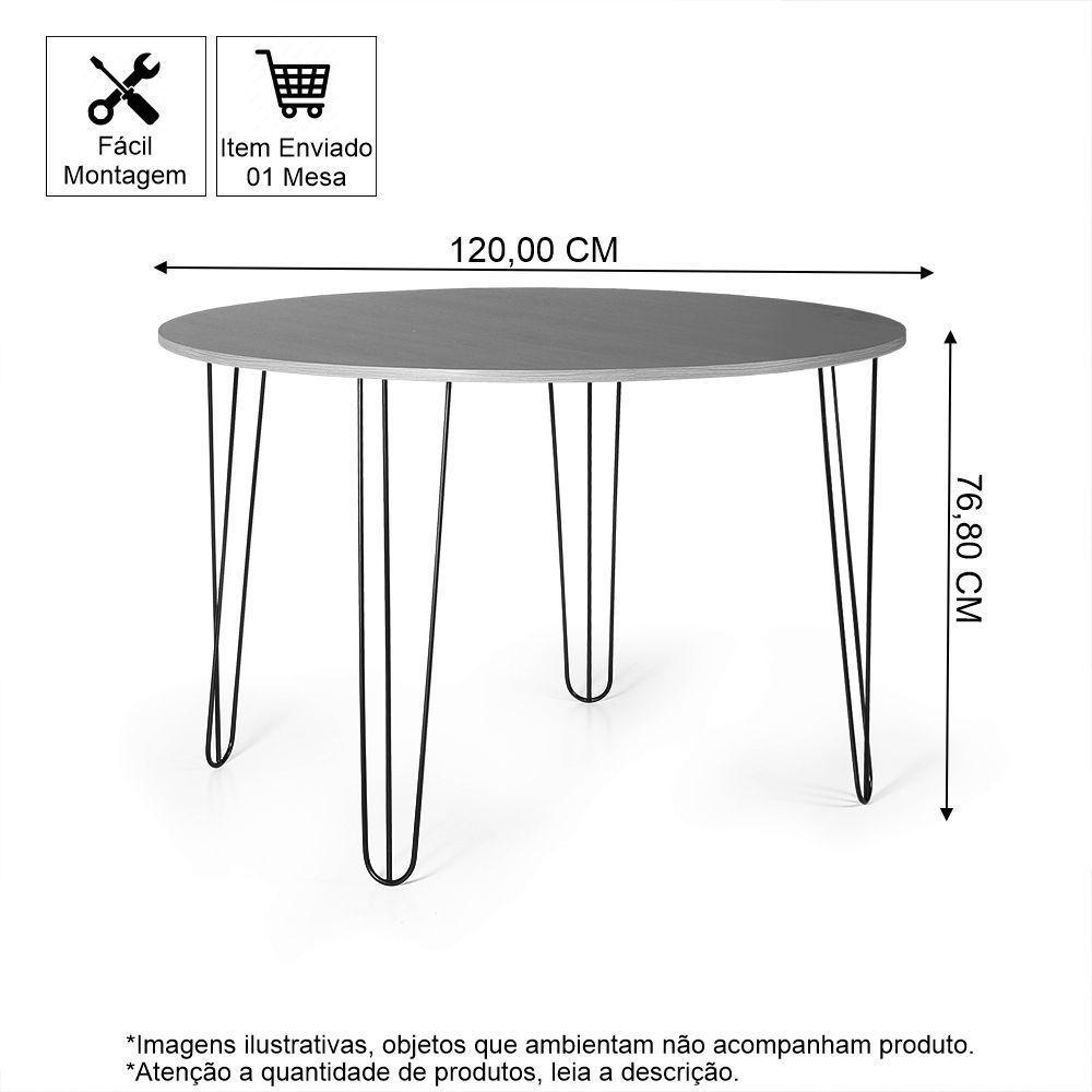Mesa De Jantar Redonda 6 Lugares 120cm Base De Ferro Hairpin Preto - Straub Web - 2
