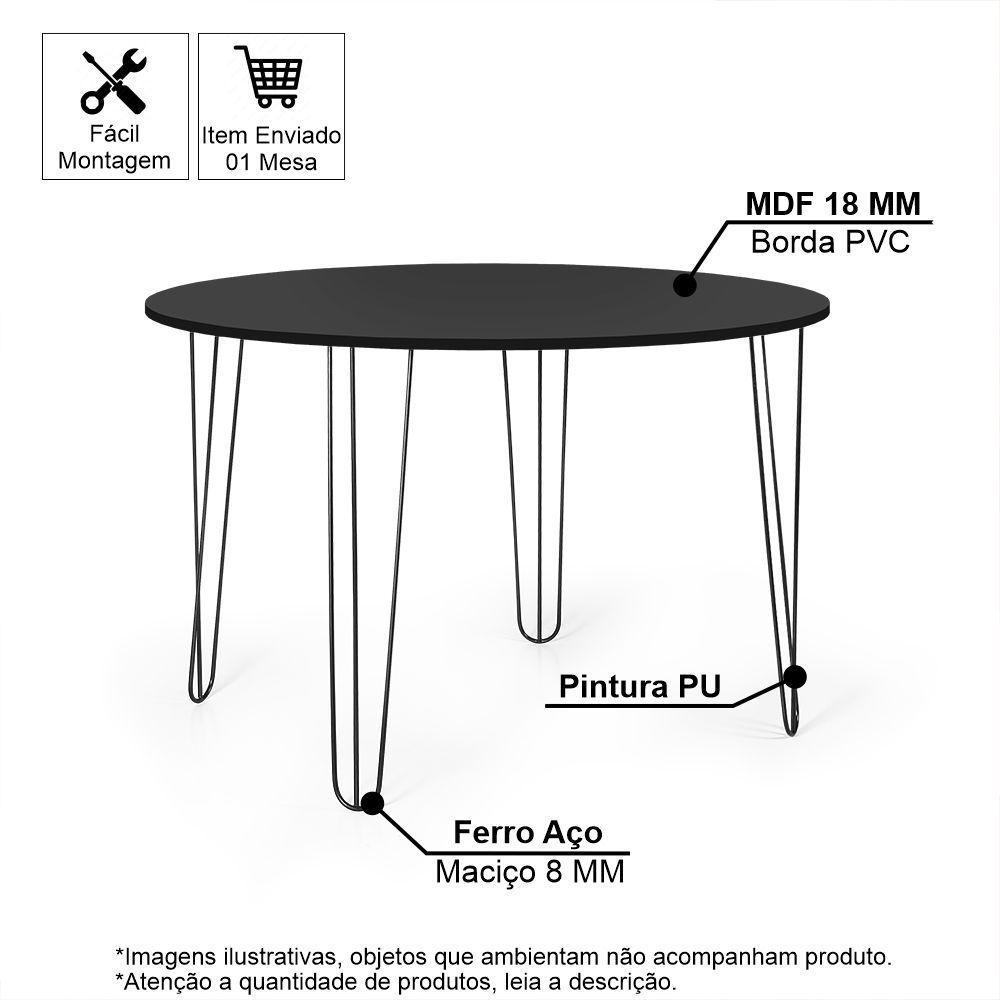 Mesa De Jantar Redonda 6 Lugares 120cm Base De Ferro Hairpin Preto - Straub Web - 3