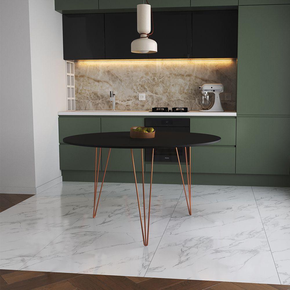 Mesa De Jantar Redonda 110Cm Preta Clips 3 Pés Base Cobre Cor: Preto - 1