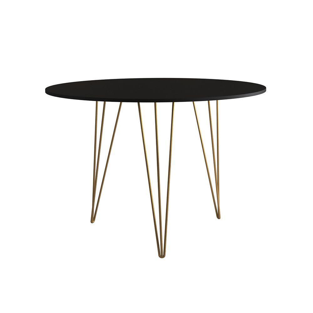 Mesa De Jantar Redonda 90Cm Preta Clips 3 Pés Base Dourada - 3
