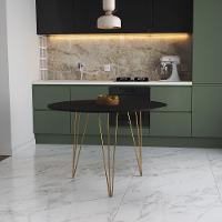 Mesa De Jantar Redonda 90Cm Preta Clips 3 Pés Base Dourada - 1