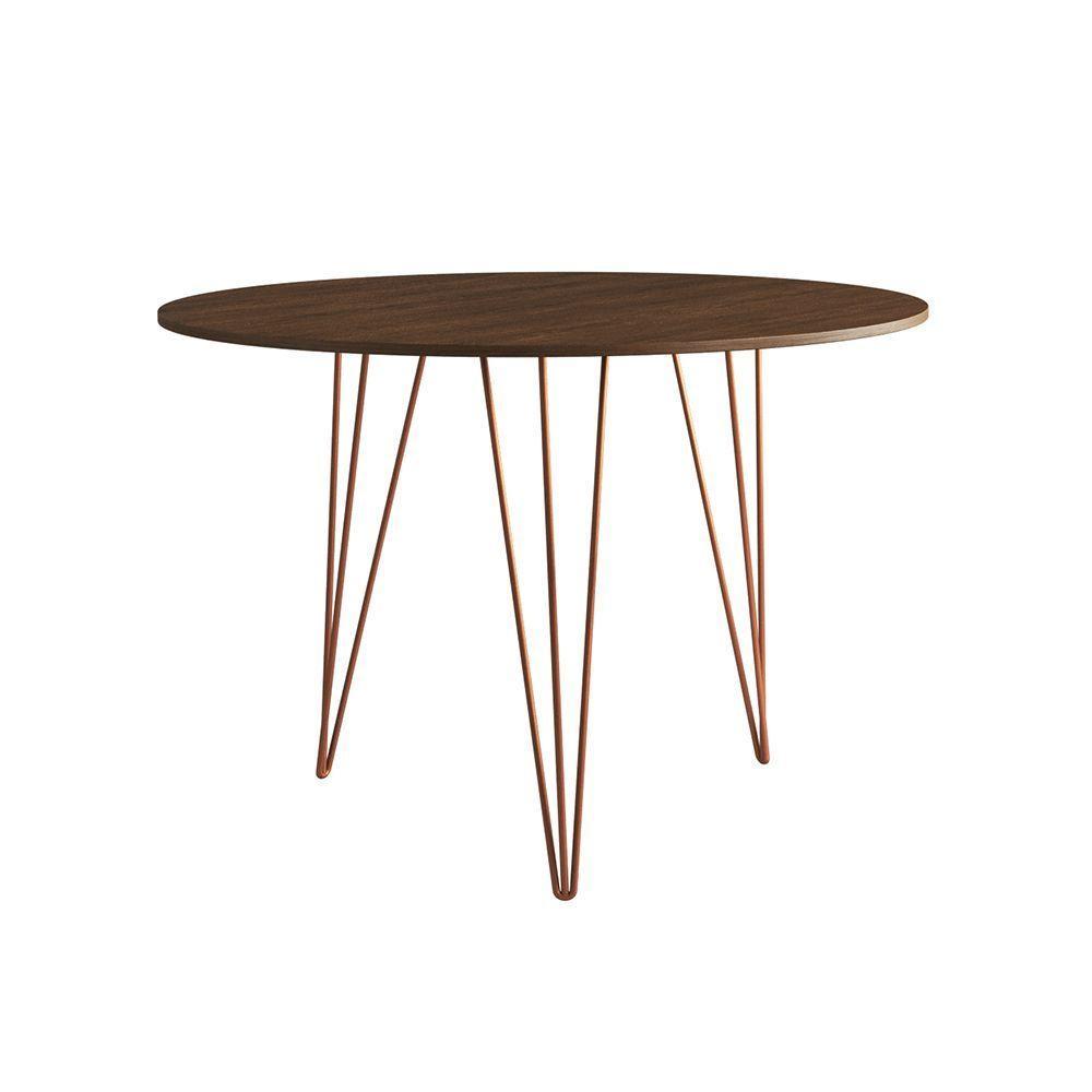 Mesa De Jantar Redonda 90Cm Amêndoa Clips 3 Pés Base Cobre - 6