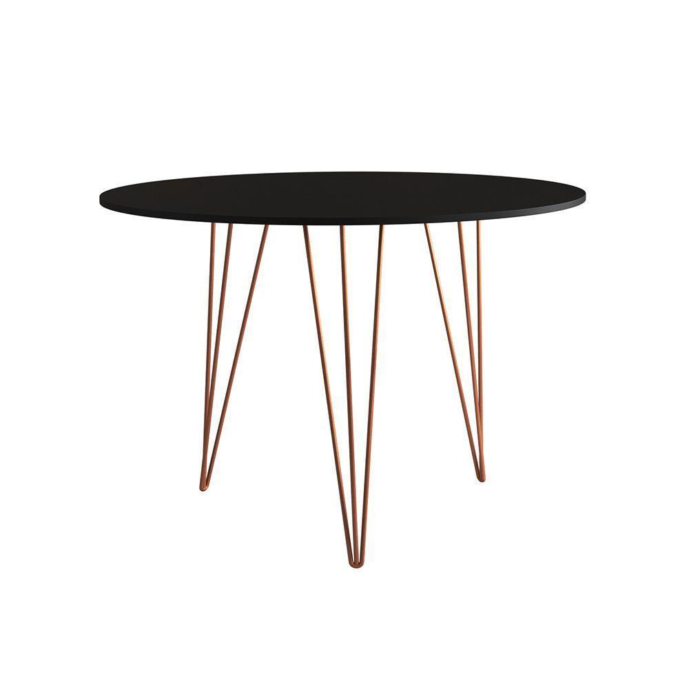 Mesa De Jantar Redonda 90Cm Preta Clips 3 Pés Base Cobre - 3