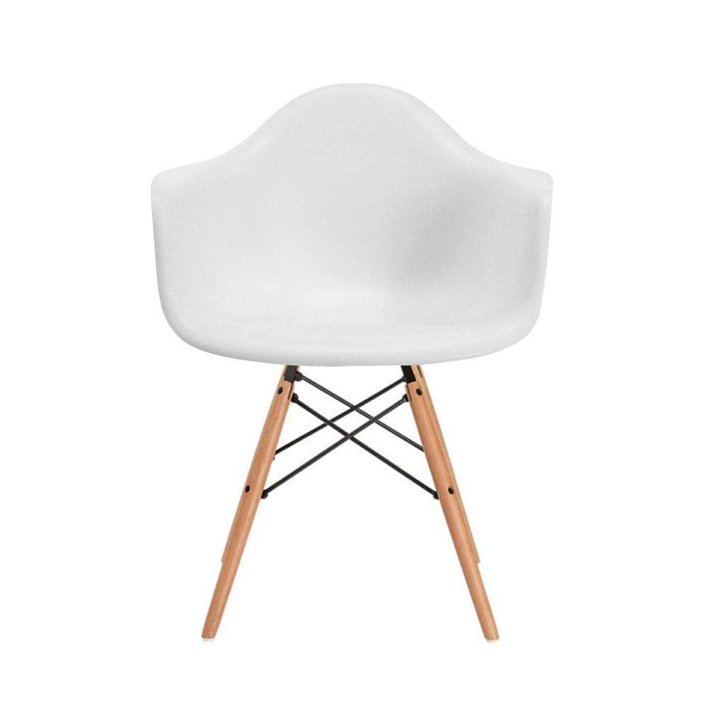 Mesa De Jantar Redonda Em Madeira 90Cm Branca Com 4 Poltronas Brancas Branco - 4