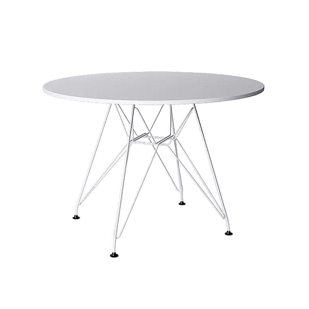Mesa De Jantar Redonda Branca Eiffel Eames 90Cm Com Ferro Branco - Up Home - 1
