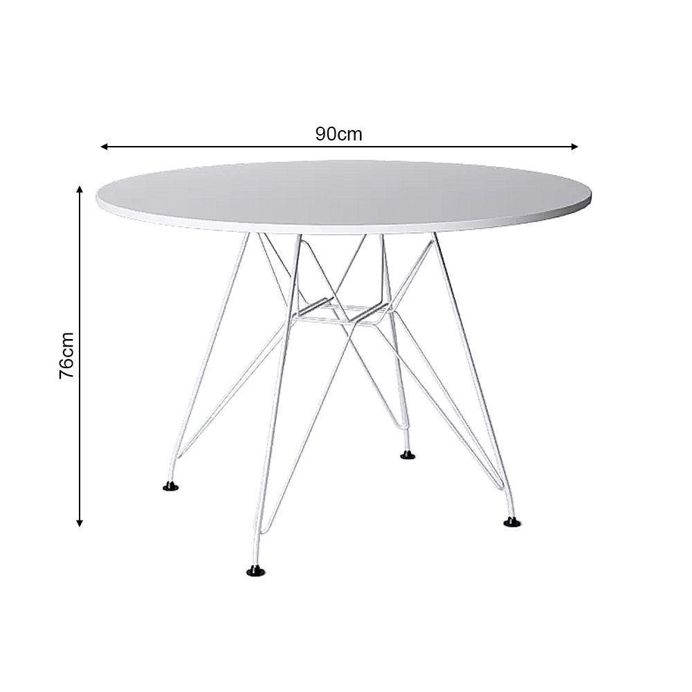 Mesa De Jantar Redonda Branca Eiffel Eames 90Cm Com Ferro Branco - Up Home - 2